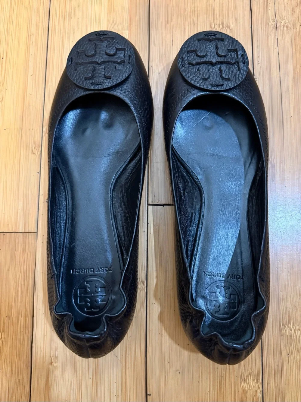 Tory Burch Reva Ballet Flats Classic Pebbled Black Size 8.5